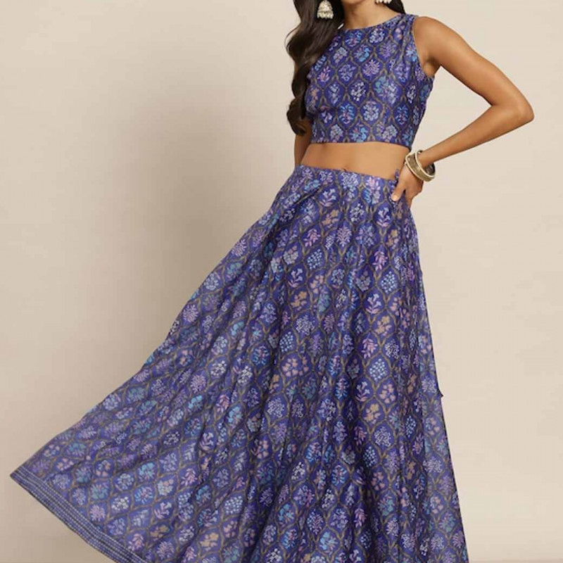 Purple & Blue Printed Ready to Wear Lehenga & Choli