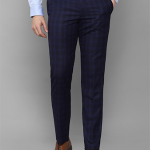 Men Navy Blue Checked Slim Fit Trousers