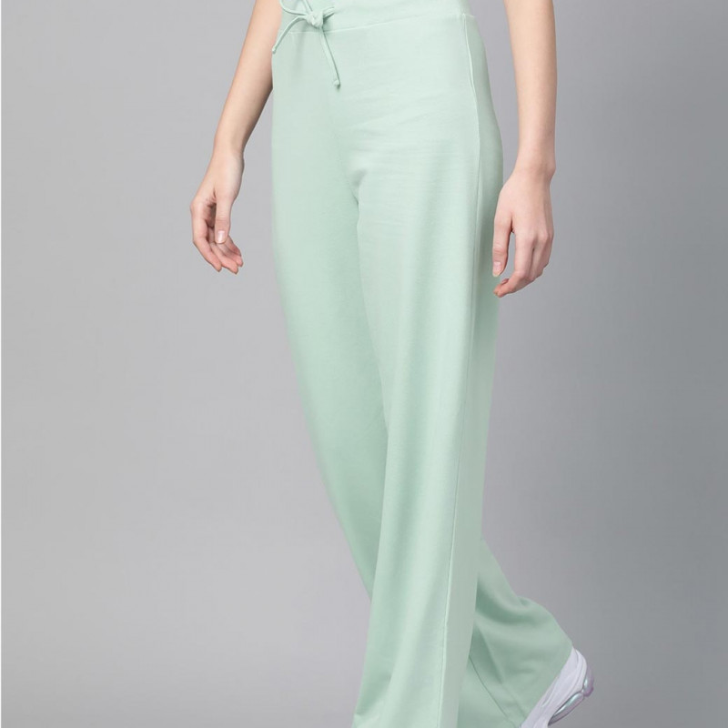 Women Mint Green Solid Wide Leg Track Pants