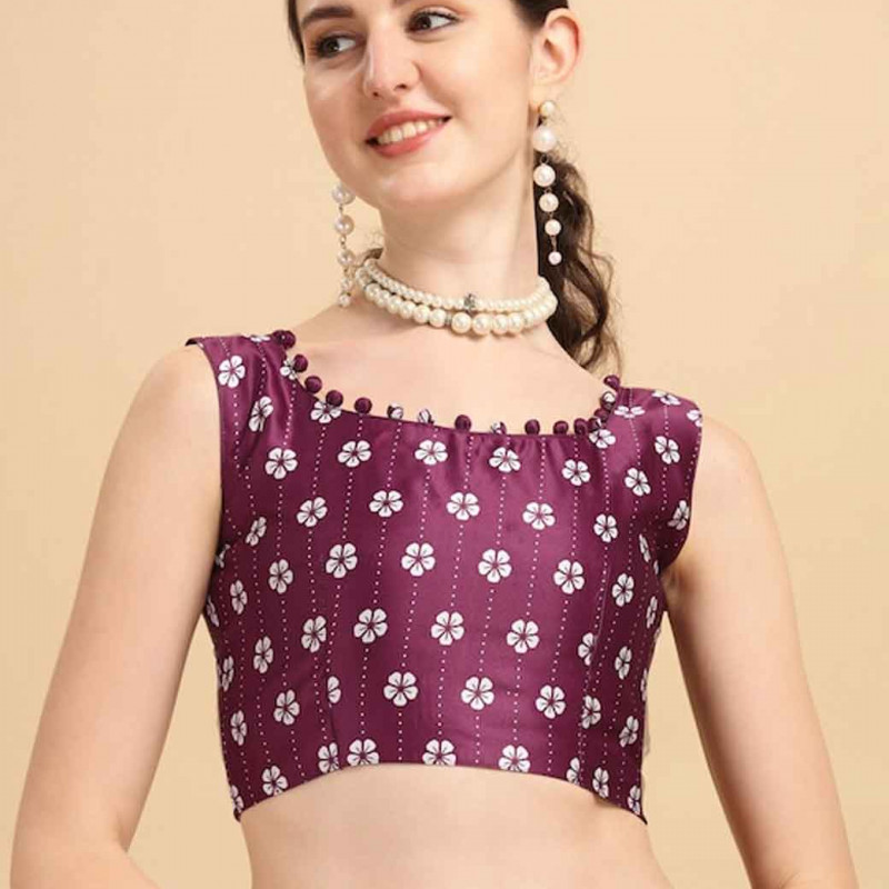 Purple & White Printed Semi-Stitched Lehenga & Unstitched Blouse With Dupatta