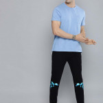 Men Black & Blue Printed Pure Cotton Track Pants