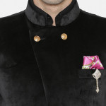 Men Black Solid Regular Fit Bandhgala Blazer